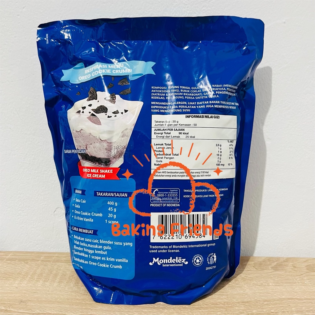 OREO COOKIE CRUMB 1KG/ORIGINAL BISKUIT OREO/KEMASAN BAG ASLI 1 KG