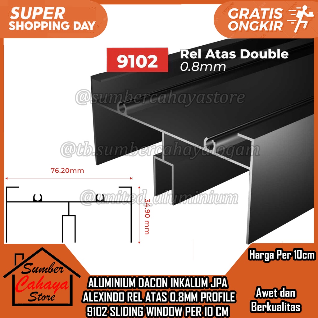 ALUMINIUM REL ATAS 0.8MM PROFILE 9102 SLIDING WINDOW PER 10 CM DACON INKALUM JPA ALEXINDO ALEKSINDO Damai Abadi RIL RAIL JENDELA BATANGAN LONJORAN SLEDING DORONG ALMINIUM ALUMUNIUM ALMUNIUM DAKON ALEXSINDO SELIDING SELEDING PROFIL PROPIL KUSEN  SWING DOOR