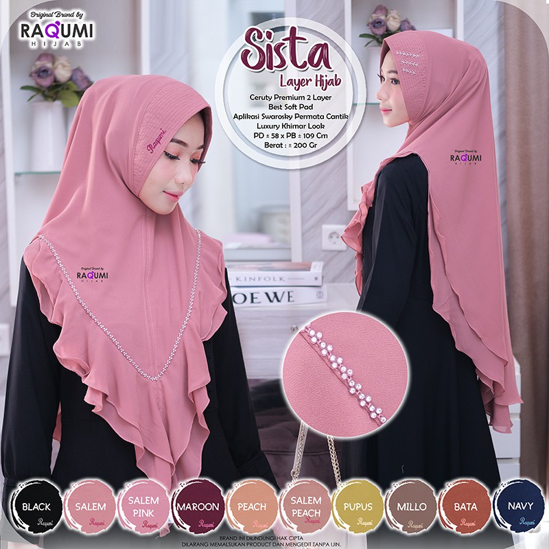 Sista Layer Hijab Berlabel ORI Raqumi Hijab Bahan Ceruty Premium 2 Layer Aplikasi Swarosky Permata C