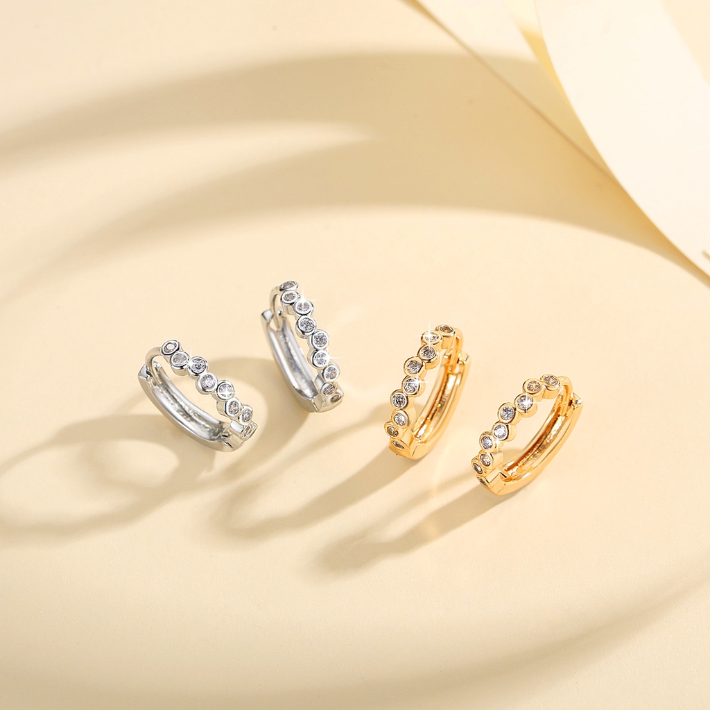 Y818 COD Anting Titanium Anti Karat Anting Bulat Kristal Elegan Gaya Korea Untuk Wanita