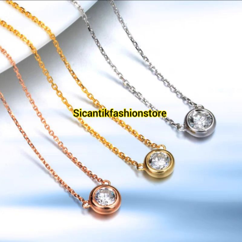 KALUNG TITANIUM WANITA RANTAI KECIL LIONTIN MATA SATU ASLI TITANIUM TRENDING TERBARU ANTI KARAT SELAMANYA PERHIASAN WANITA LAPIS EMAS 18K PERHIASAN WANITA