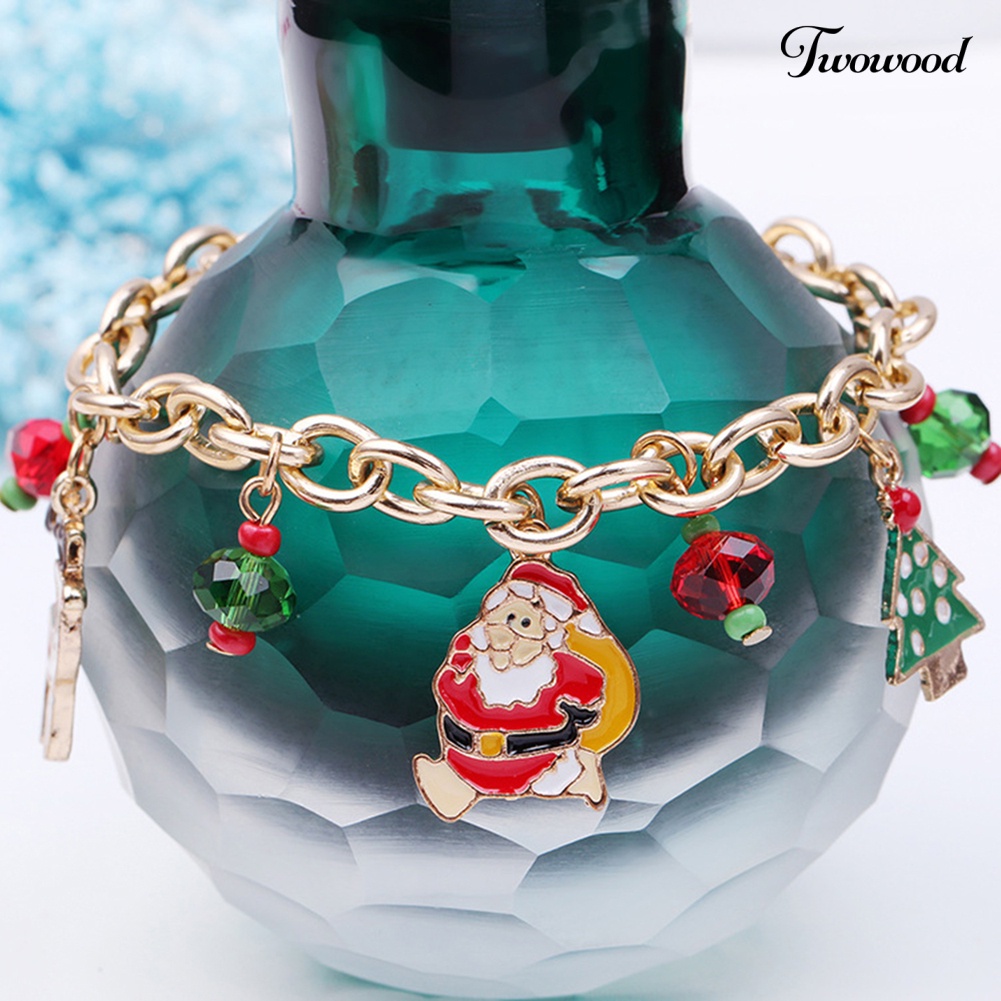 Gelang Adjustable Dengan Liontin Santa Rusa Dan Pohon Natal Untuk Wanita