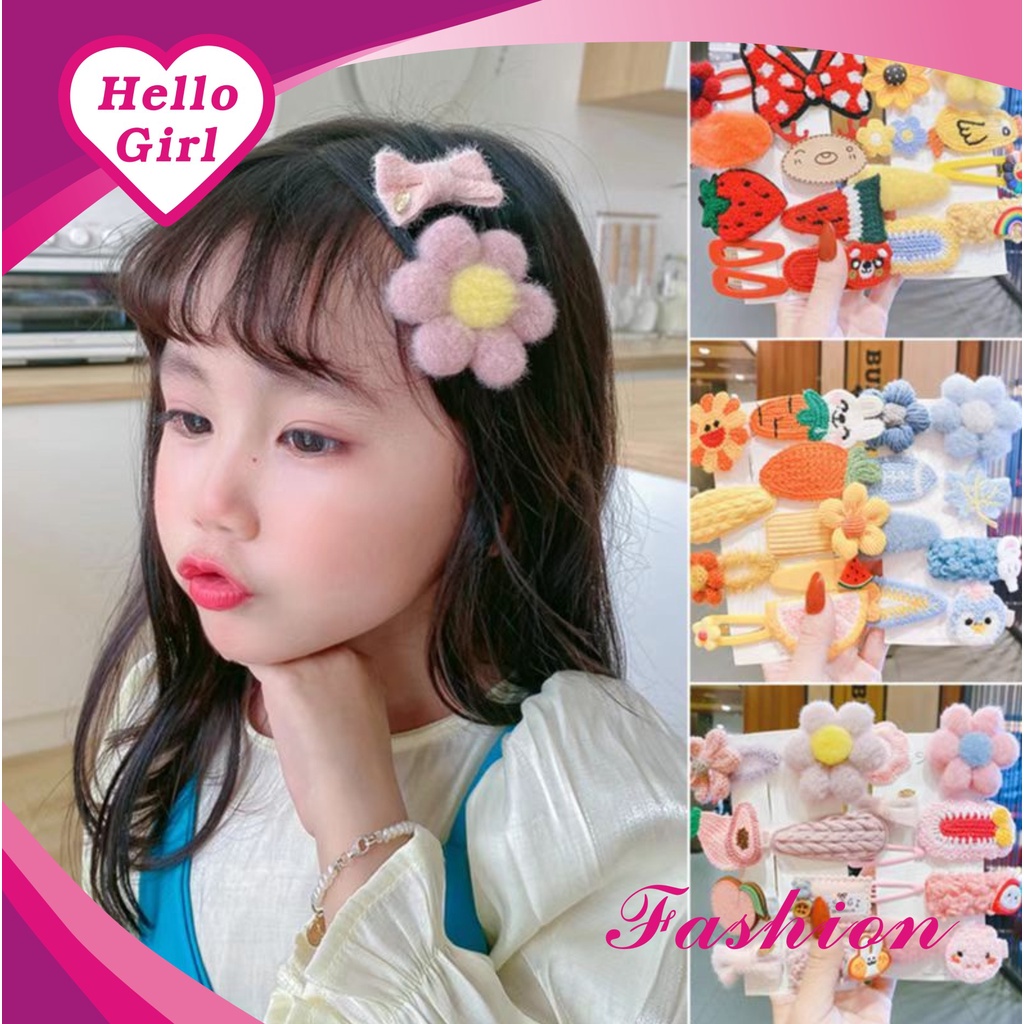 (Hello Girl)F171 Jepit Rambut Anak Jepit Rambut Motif Bunga Pita Bahan Metal SIlicon Gaya Korea Import