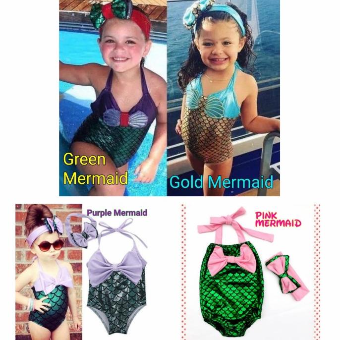1 Set Baju Renang Anak Bayi (Swimsuit + Headband) /Swimsuit Mermaid