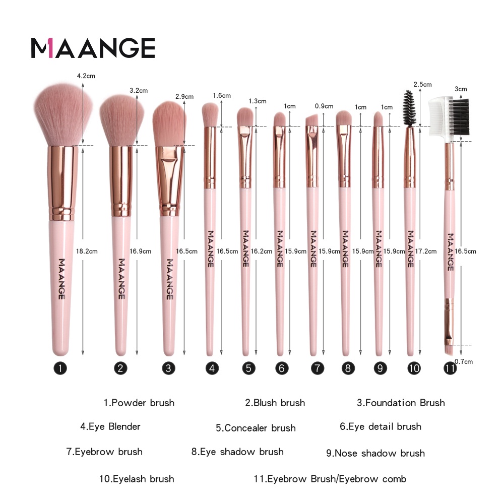 MAANGE Brush Kit 11Pcs Brush Make Up Set Cocok Untuk Pemula Make Up Bedak Kosmetik Aksesoris Kuas Blush On 5862