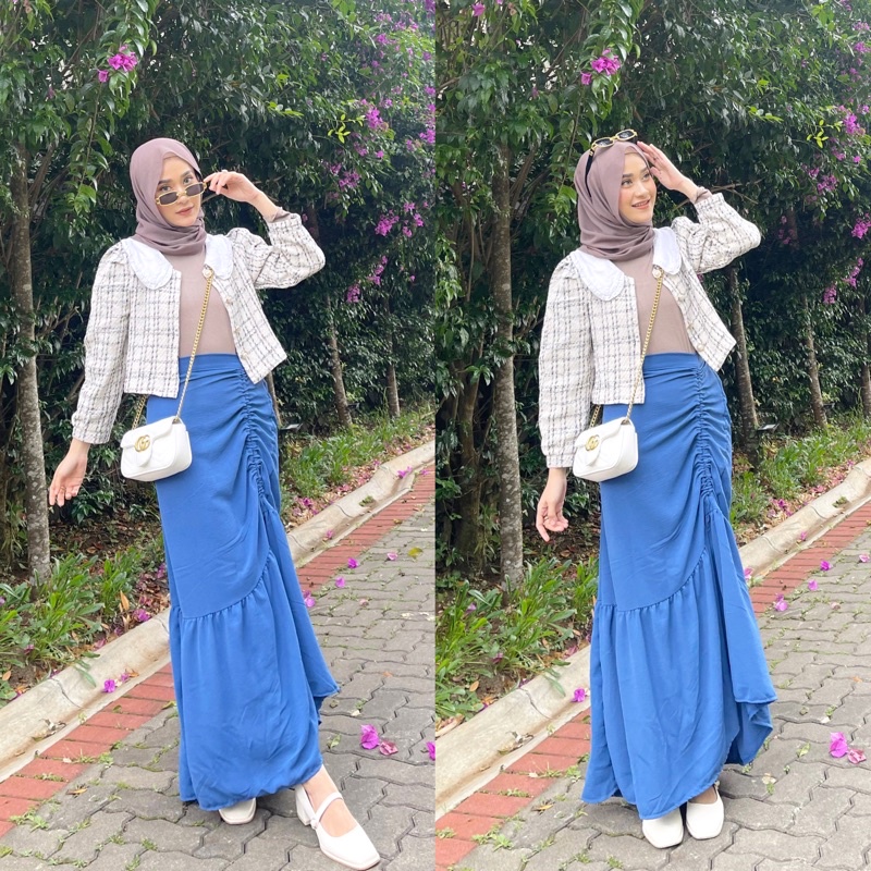 Rok serut cringkle flowy | rok causual | rok korean style | syahraa skirt