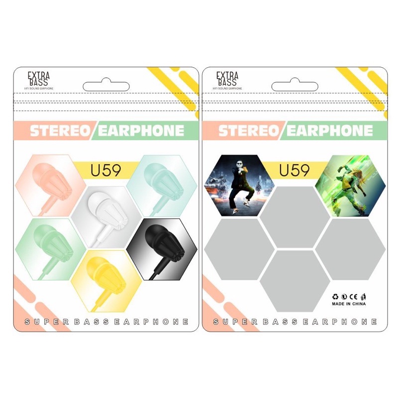 Earphone Macaron U59 Stereo Suara ExtraBass Handsfree Plus mic Termurah