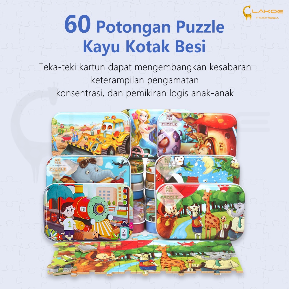 LAKOE Jigsaw puzzle 60pcs puzzle kayu mainan edukasi anak dengan kotak