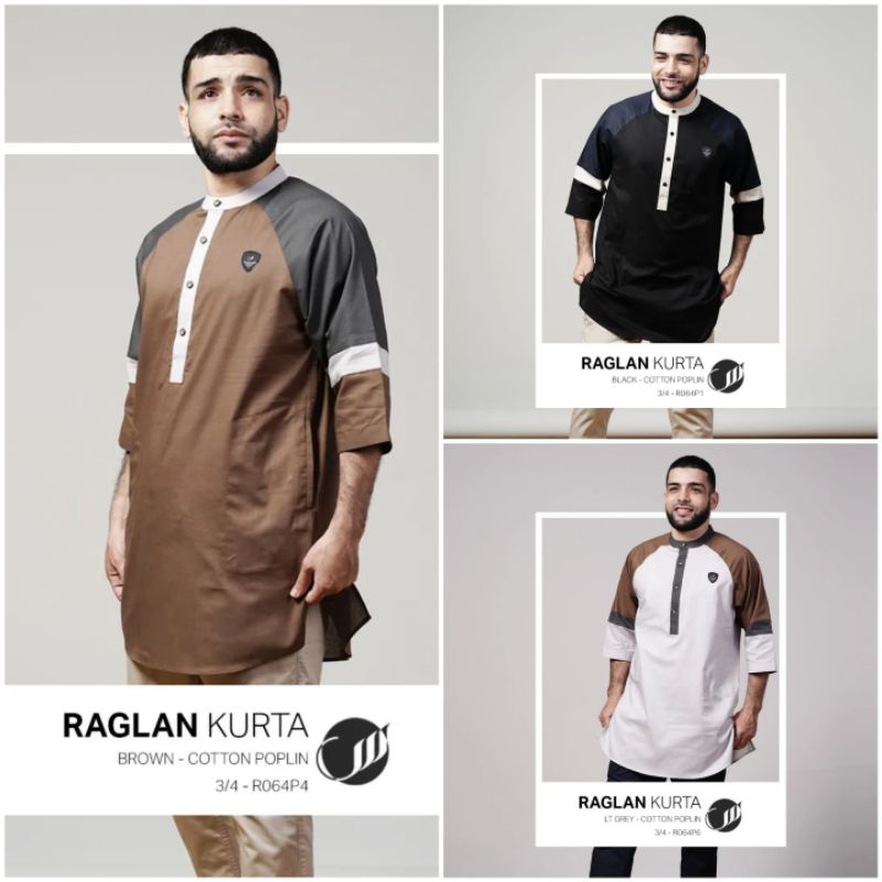 SAMASE KURTA RAGLAN R064P 3/4 Brown  Black Lt.Grey