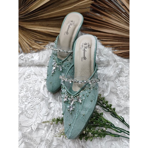 sepatu wanita azwa sage green 10cm tahu