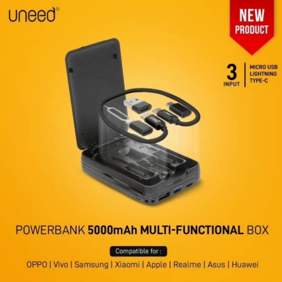 Uneed Powerbank 5000 mAh with Cable Type-C ,Micro USB,Lightning UPB201 Original