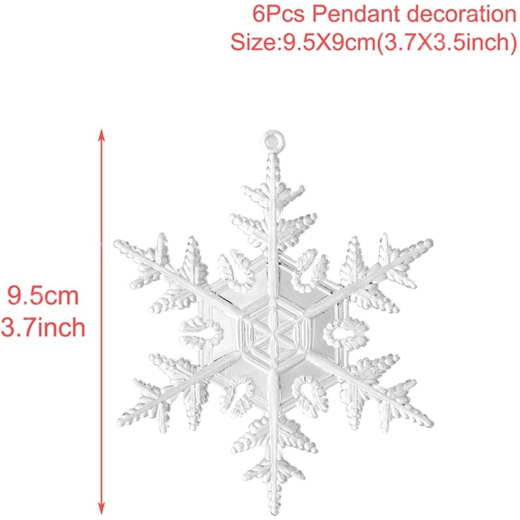 6pcs / Pak Ornamen Snowflake Glitter Bahan Plastik Untuk Dekorasi Pohon Natal