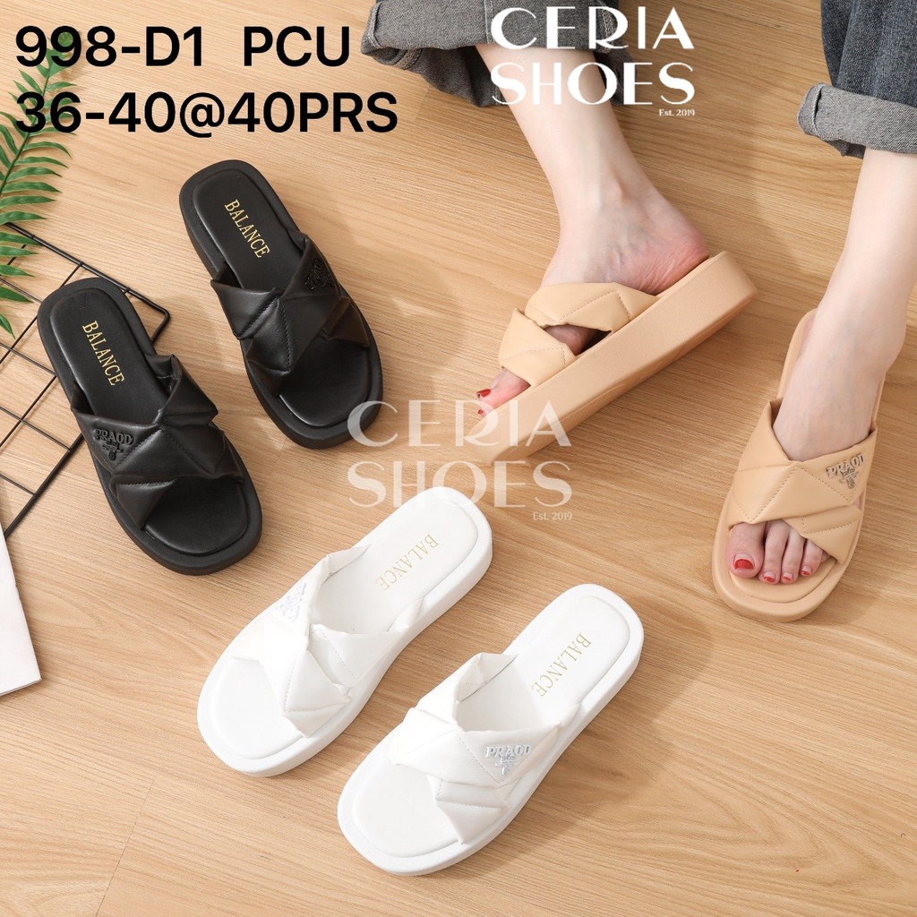 PVC Sandal Slop Wanita Import Karet Hak Tebal 3 Cm Bahan Jelly Ringan Motif Silang BALANCE 998-D1