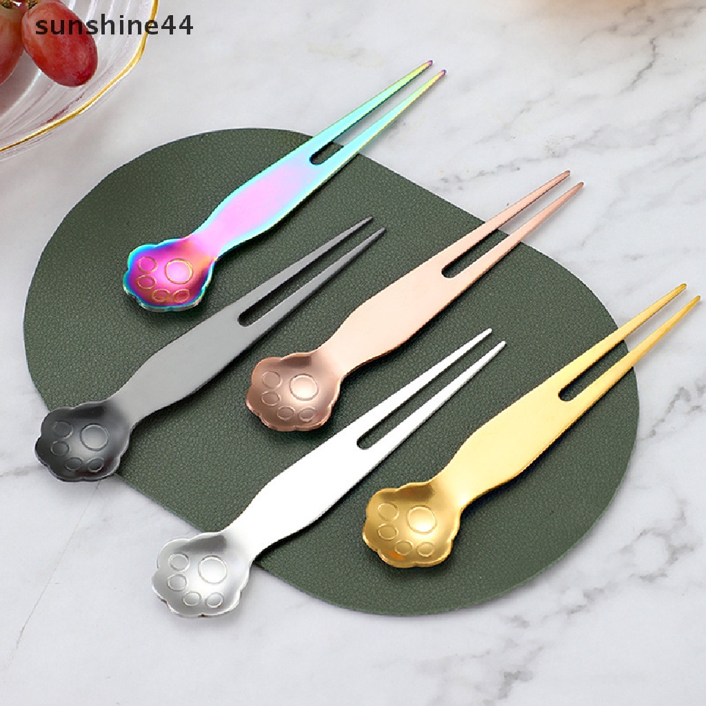 Sunshine Sendok Garpu Es Krim / Buah Bentuk Cakar Kucing Bahan Stainless Steel