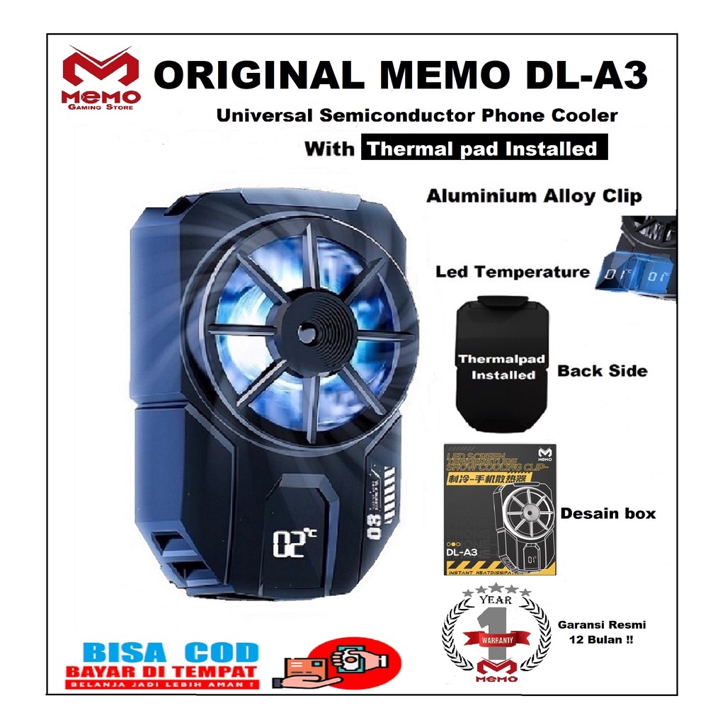 Original MEMO DLA3 RGB Cooler  Fancooler Semiconductor Pendingin HP  Coolingfan Gaming Mobile Phone Cooler