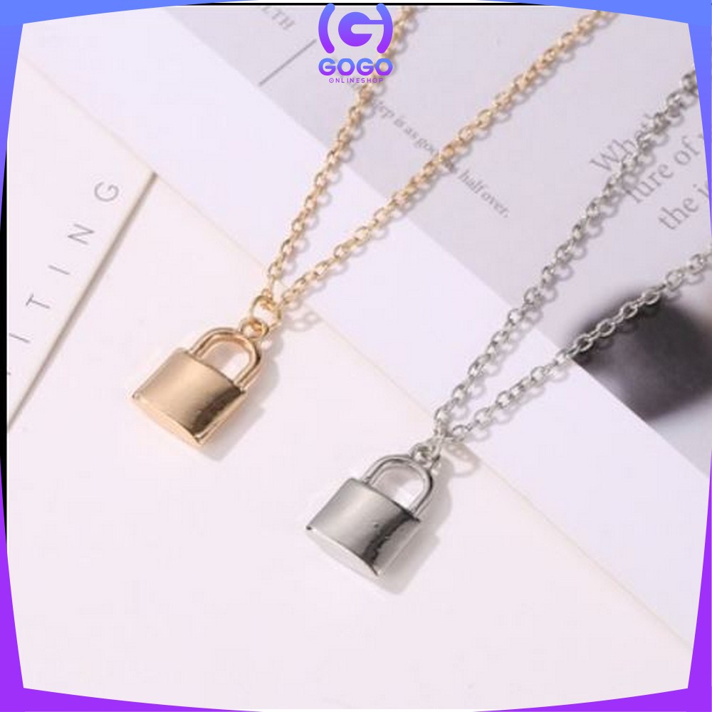 GOGO-K57 K58 Korean Fashion Kalung Gembok Kunci Retro Kalung Rantai Wanita Lapis Emas Liontin Simple / Lock Key Wanita Pria Retro / Kalung Kunci Multi Layer