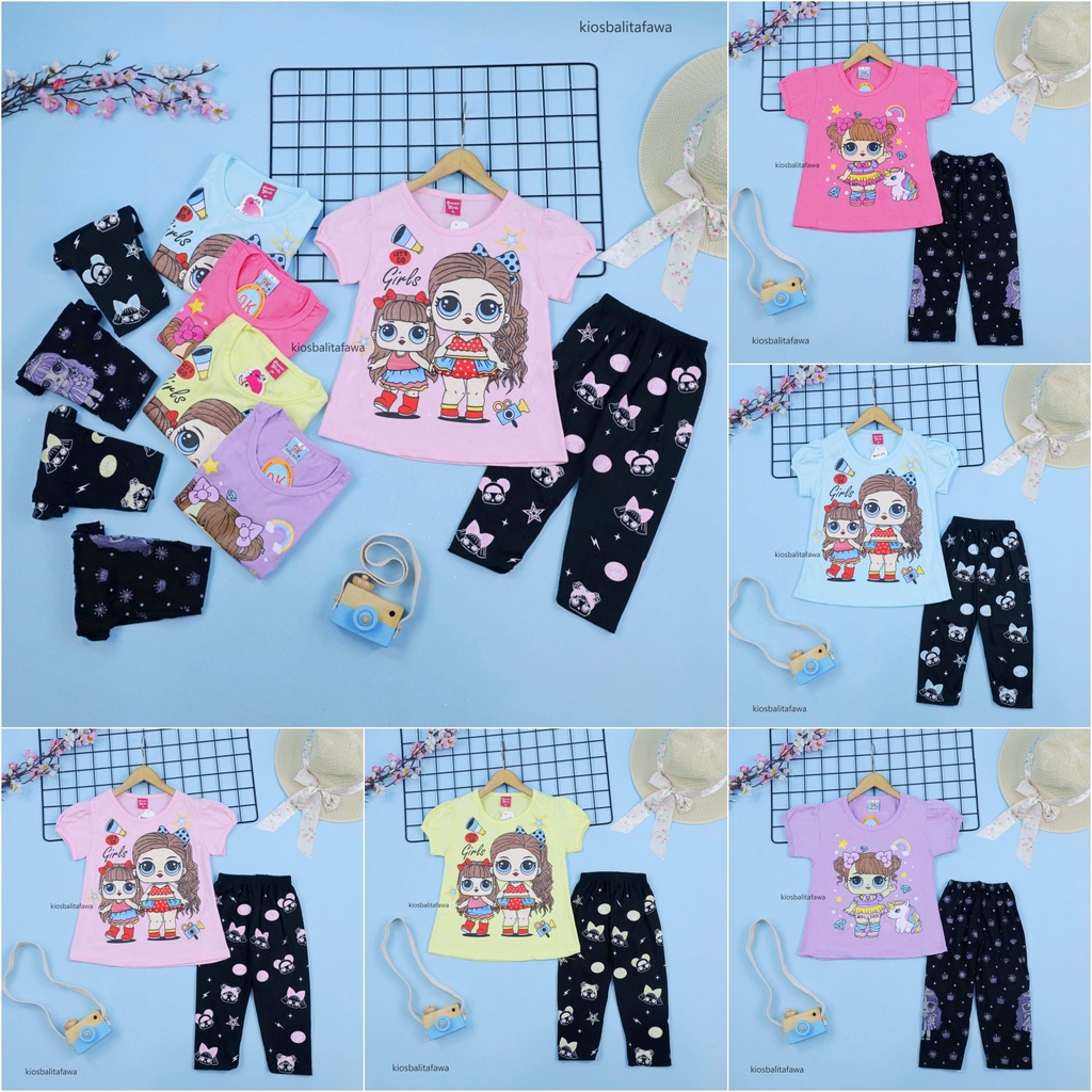 Setelan Mikkey &amp; DOLL uk 3-4 tahun / Baju Anak Karakter Legging Perempuan Celana Panjang Import Kaos