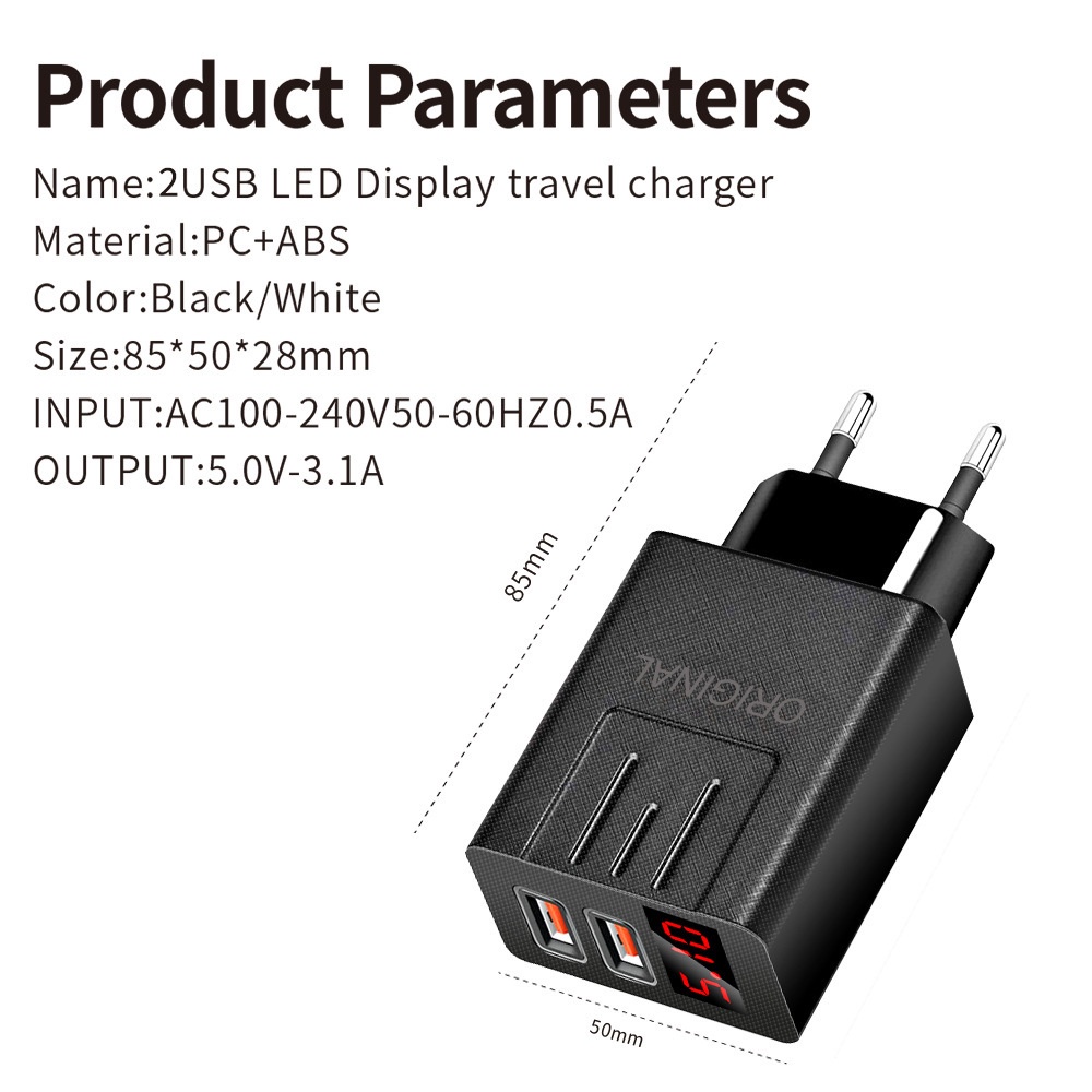 Adapter Charger 2 Port USB Tipe-C Fast Charging Display LED Untuk Iphone / Android