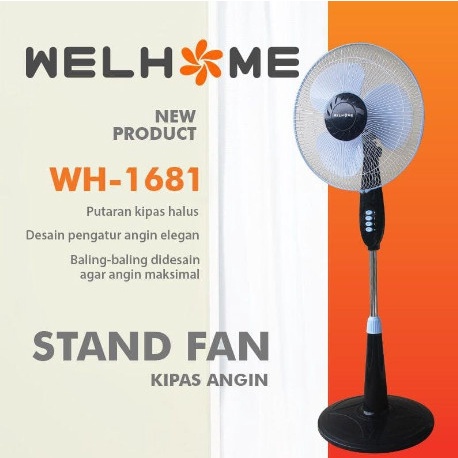 Kipas Angin Berdiri 16in 16 inch 16inch SNI WELHOME WH-1681 Stand Fan lebih kuat dan besar berkualitas dan murah