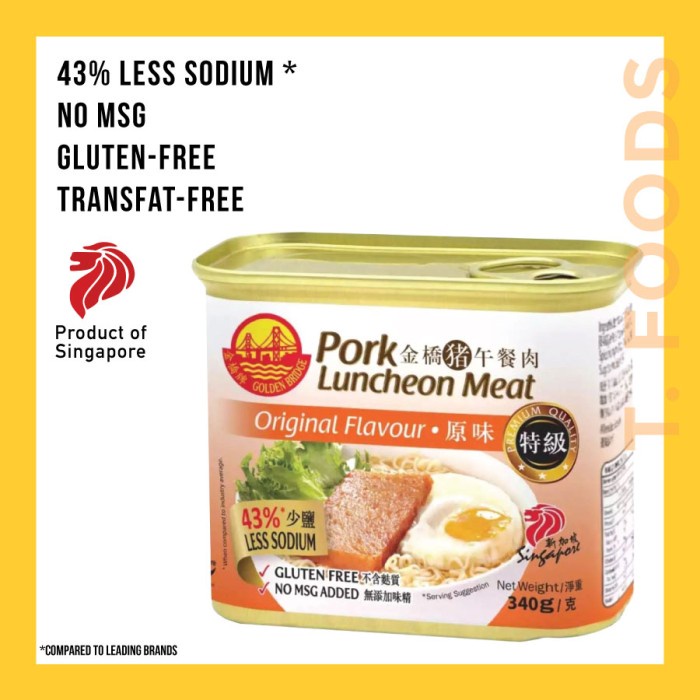 

READY PORK LUNCHEON MEAT ORIGINAL SINGAPORE GOLDEN BRIDGE 340g - 1 pcs