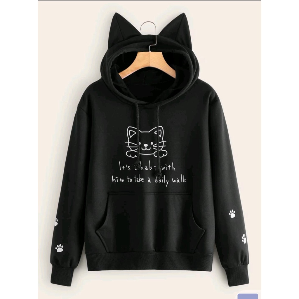 kiyowo hoodie sweater meow cat hoodie lucu bahan fleece korean style