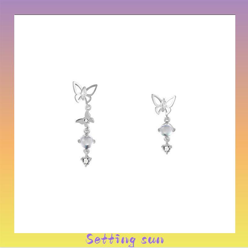 S925 Anting Rumbai Kupu-kupu Asimetris Perak Desain Mewah Anting Premium Sense TN