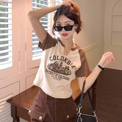 BV.ID BJ984 Baju Kaos Lengan Pendek Atasan Crop Top Fashion korean Wanita Kaos Pendek Colombia