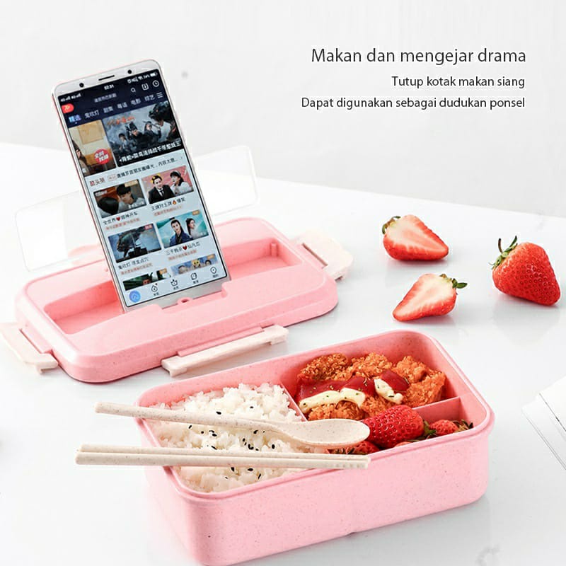 kotak bekal set jerami lunch box set 1000ml anti tumpah