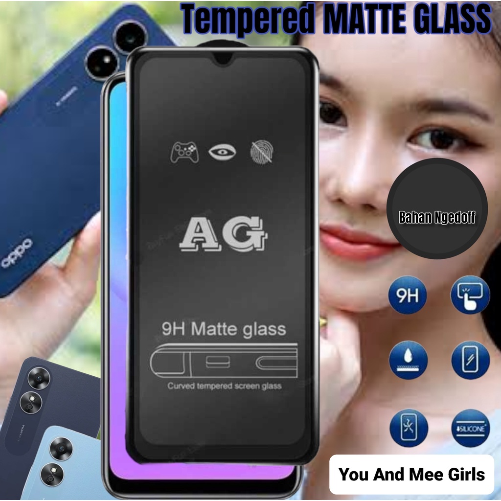 New!! OPPO A78 A78-NFC A17 A17k A77s A57-2022 A16 A16e A16k A15 A15s A12 A11k A1k A3s Tempered Glass Black AG Anti Glare /Tempred KACA Anti Minyak=OIL-OILS - Matte Doff/Hitam Mate Ngedoff / Tempered Tidak Ber CAP JARI Tangan/ PRO 4G 5G A77 k s e A 17 NFC