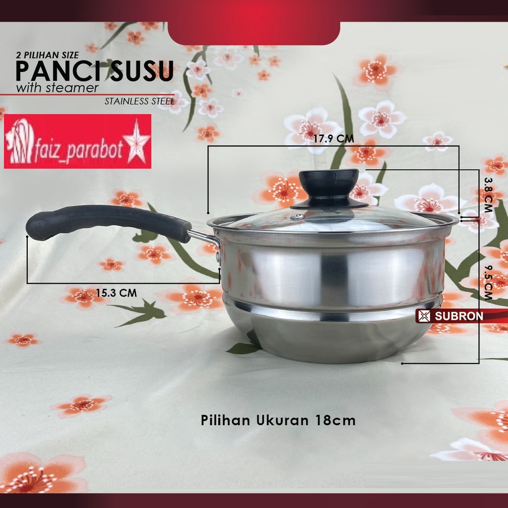 panci mie kukus saringan / steamer panci susu kukusan tutup kaca 18/20cm