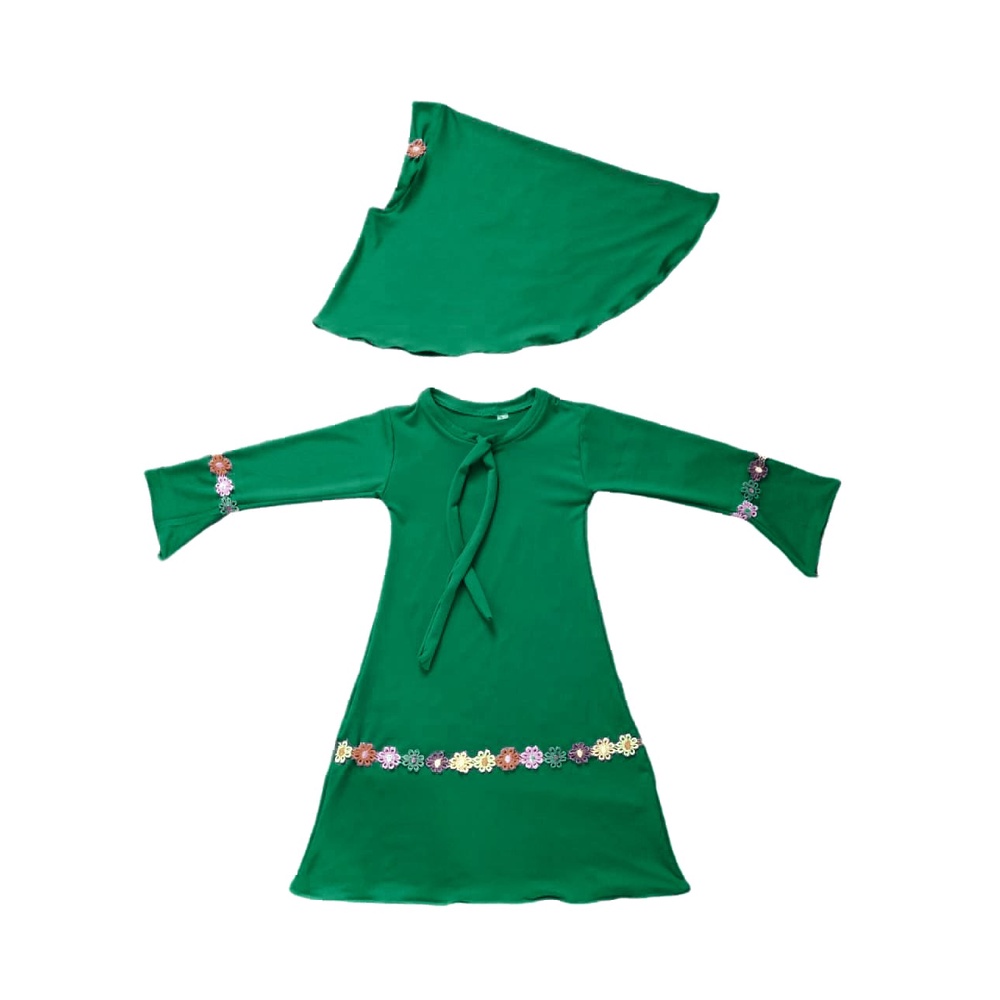 baju anak perempuan | gamis bayi perempuan | gamis anak perempuan | gamis syar'i renda melati pelangi sage