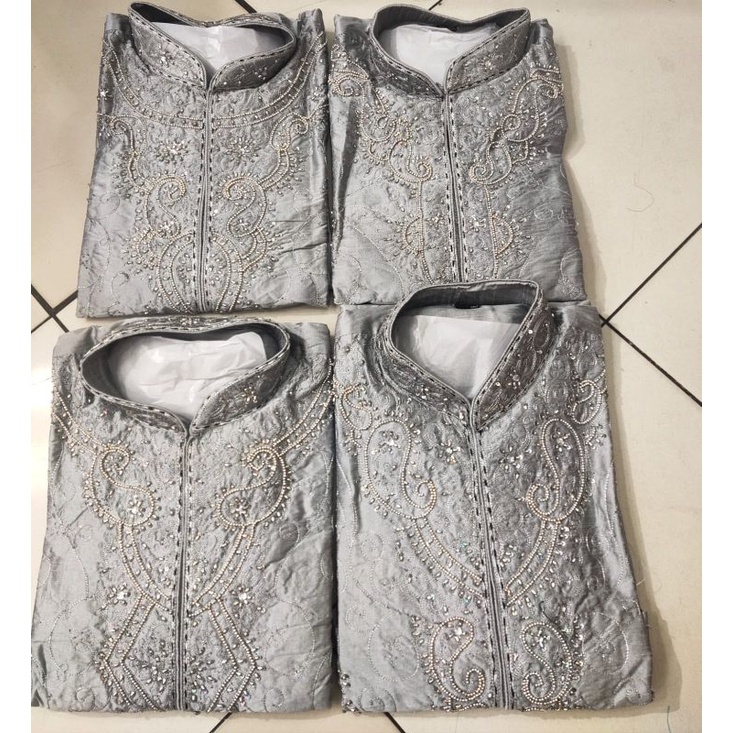 Kurta Sherwani Pria Baju India Pria Silver Size Lengkap 38-40-42-44-46