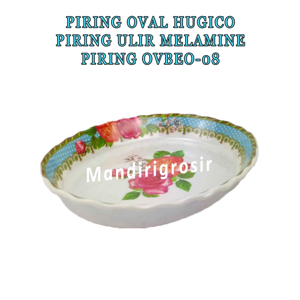 Piring Ulir Melamine * Piring Oval Hugico * Piring Motif Bunga * Ovbeo-08