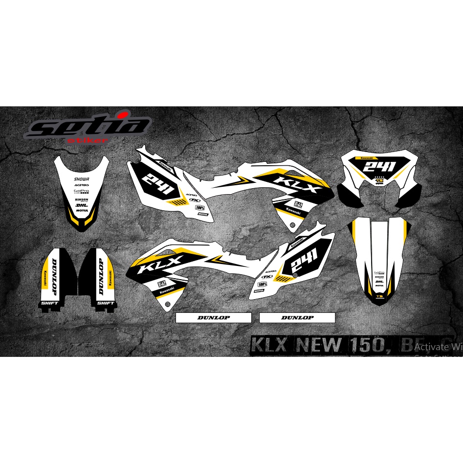 Decal Striping Stiker Motor KLX 150 BF, G, Ekstrim Full Body Warna Hitam Putih (Code 7)