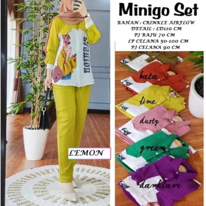 Minigo set setelan sablon bahan cringkel /COD