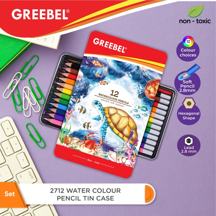 

[COD] GREEBEL 2712 Water Colour Pencil TIN Case 12 Warna