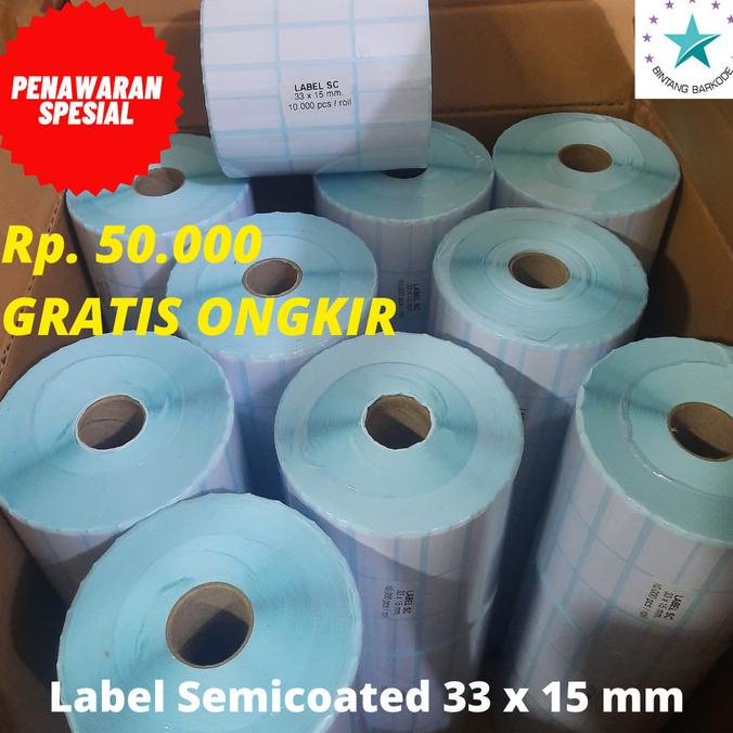 

LABEL BARCODE 33 X 15 (3 LINE) KERTAS STICKER LABEL SEMICOATED 33x15