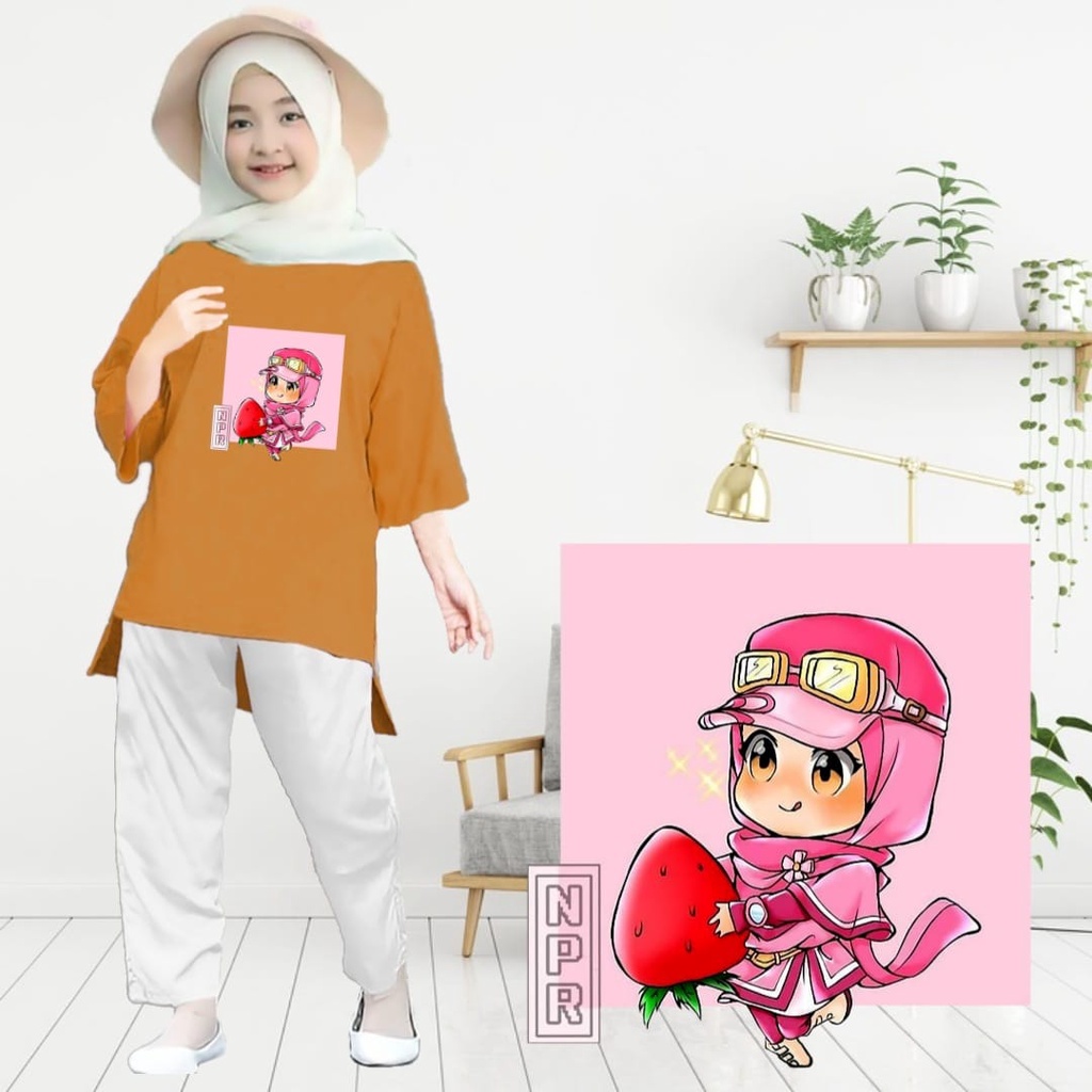 Tunik Anak Hijab Strawberry/ Size S,M,L