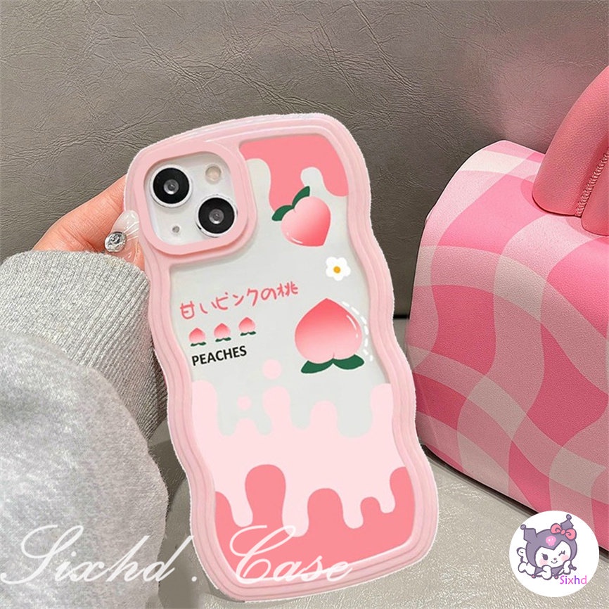 OPPO A57 A77s A76 A96 A55 A16K A15 A16 A74 A54 A53 A33 A32 A31 A9 A5 A5s Reno 8T 8Z 7Z 6Z 5Z 5 A95 A94 A93 A92 A77 A52 F9 Cute Fruit Strawberry Peach Cartoon  Wave Frame Phone Case Soft Silicon Anti falling Dust-proof Cover