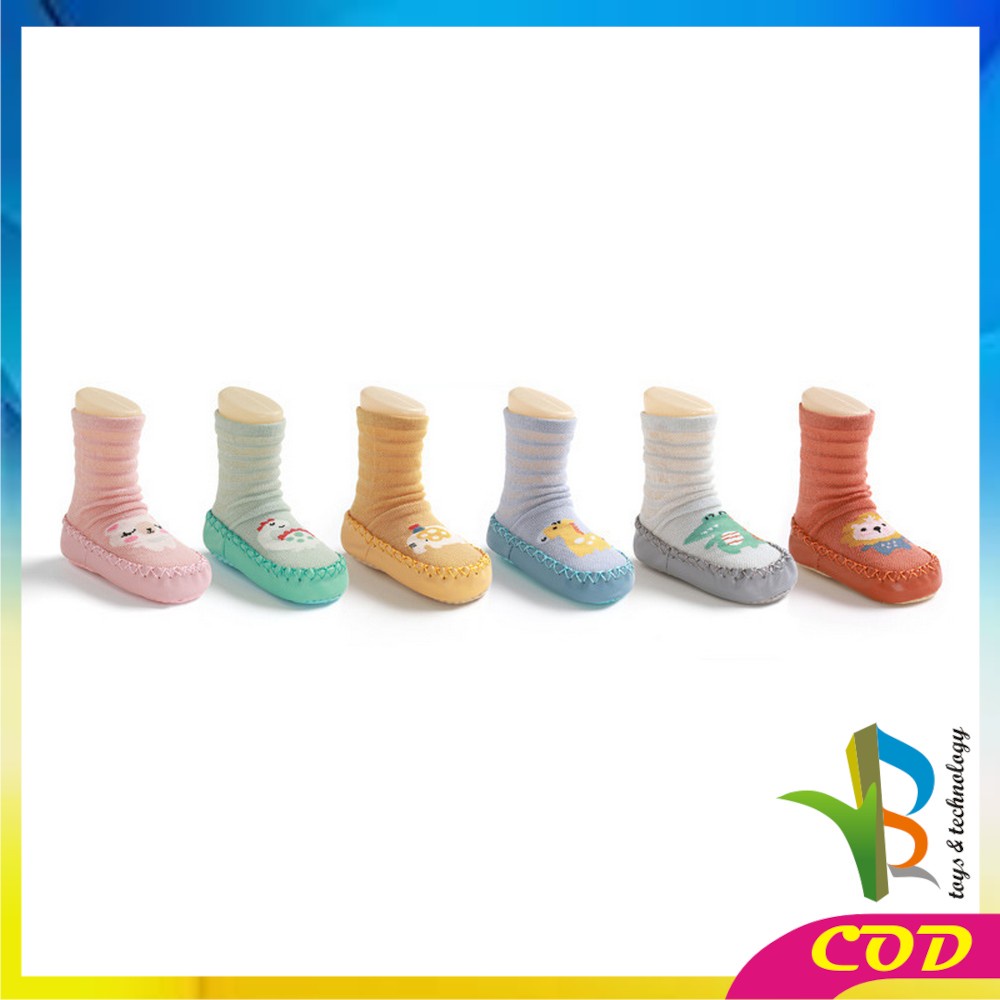 RB-P379 Prewalker Bayi Motif Binatang Bahan Katun Baby Socks Shoes Sepatu Bayi Kaos Kaki Lantai Dengan Anti Slip