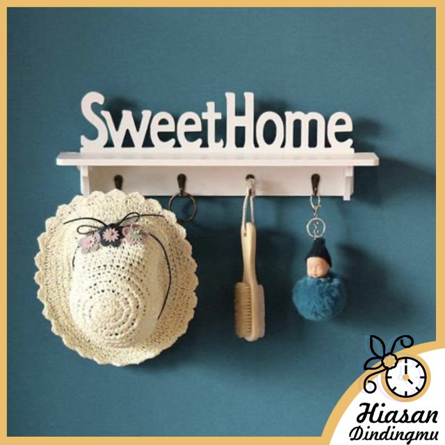 Rak Dinding Vintage Tempelan Dinding Dengan Gantungan Motif vintage Sweet Home