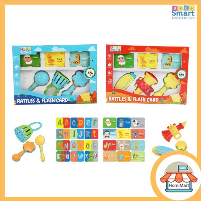 homimart I BEBE SMART MAINAN RATTLE BABY RATTLES &amp; FLASH CARD SET