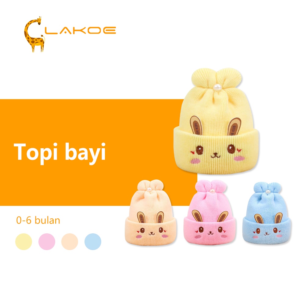 LAKOEOFFICIALMALL Topi Kupluk Bayi Bentuk Kelinci Topi Rajut Bayi 1-12 Bulan