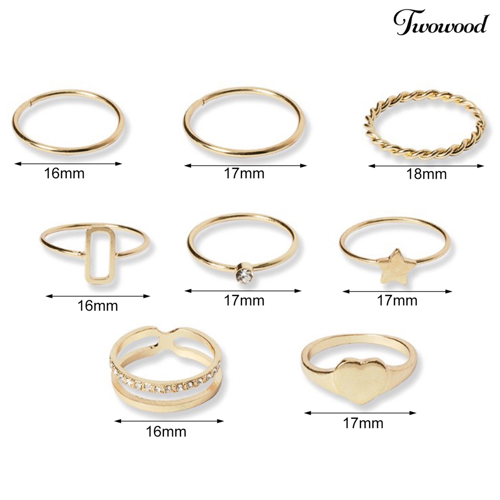 8pcs Cincin Jari Bentuk Bintang Aksen Berlian Imitasi Untuk Hadiah Ulang Tahun