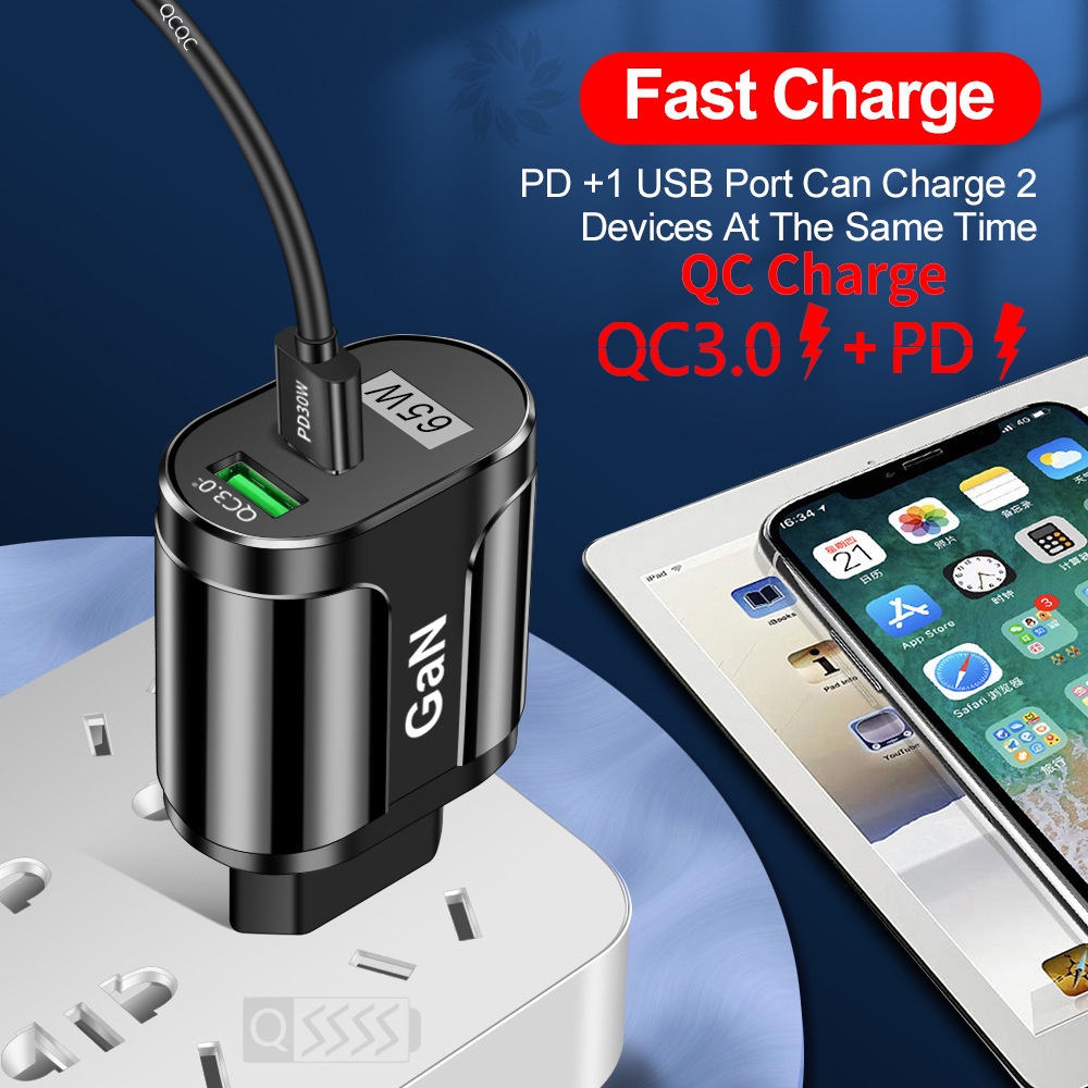 Adapter Power Charger QC3.0 + PD USB Fast Charging 5V / 9V / 12 Untuk Iphone / Android