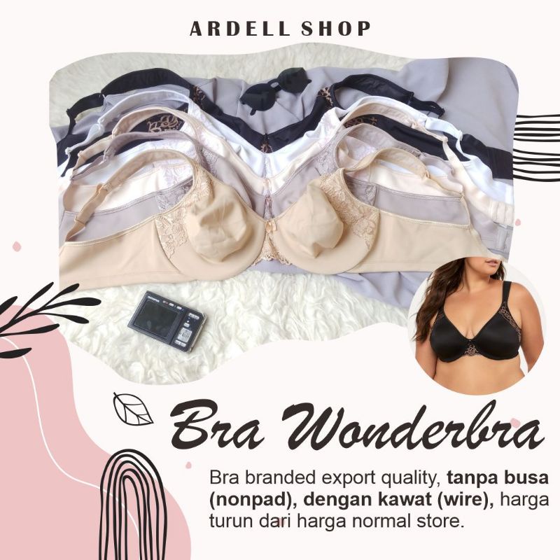 Wonderbra Bra Wanita Tanpa Busa Wire Lace Full Cup Big Size 38E 40E 42C 42D 42E 44 46 - WLP