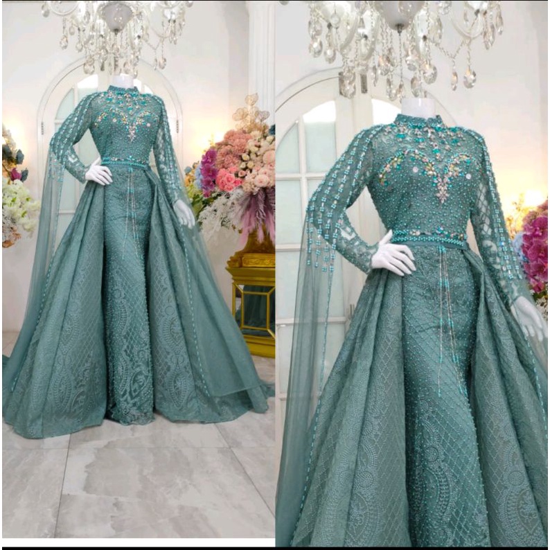 GAUN SLIM HARNET MEWAH BEREKOR FULL PAYET//GAUN WEDDING MEWAH MODERN//TERLARIS