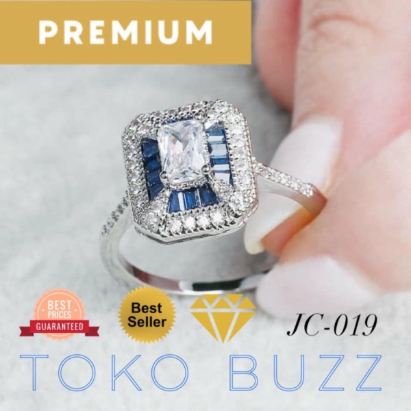 Jual Cincin Wanita Blue Sapphire Crystal Zircon Cubic JC-019 - 7 Limited