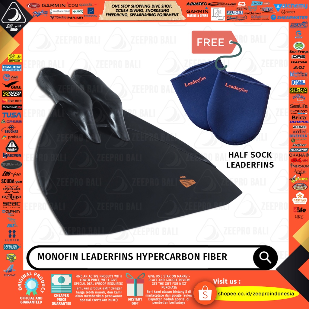Monofin Leaderfins Full Foot Hyper Carbon Fiber Freediving Swimming Competition