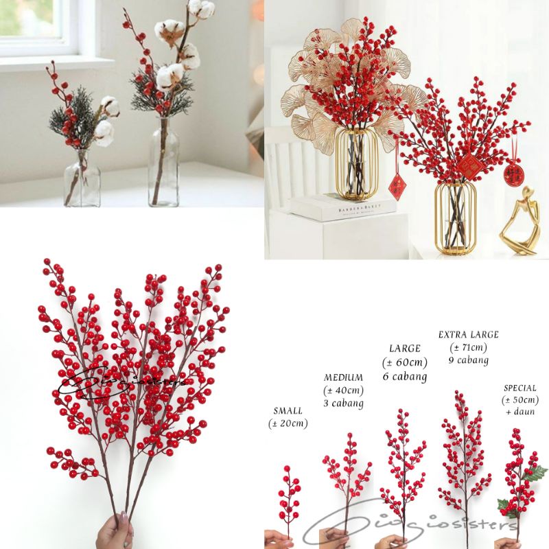 Artificial Red Berries | Bunga Cherry Merah Pajangan Bunga Plastik merah | Bunga Berry Red Bunga Pla